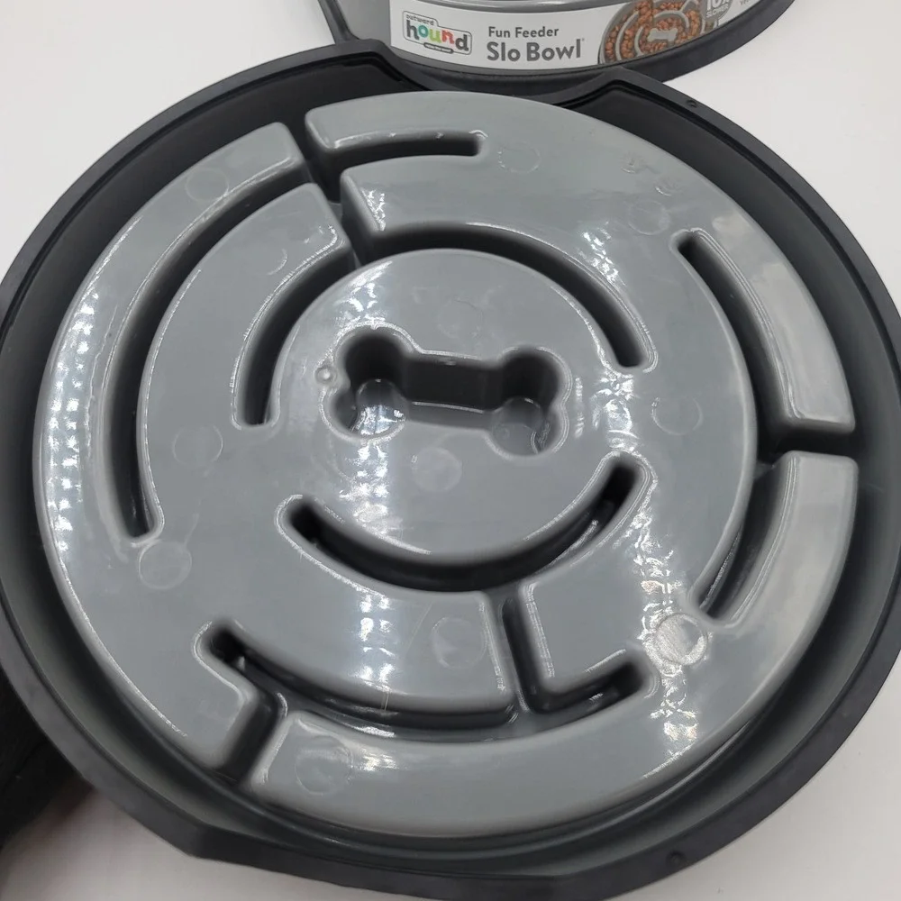 Outward Hound Fun Feeder Slo Bowl Slow Feeder Dog Bowl Grey 2 Pack Set Dog Treat